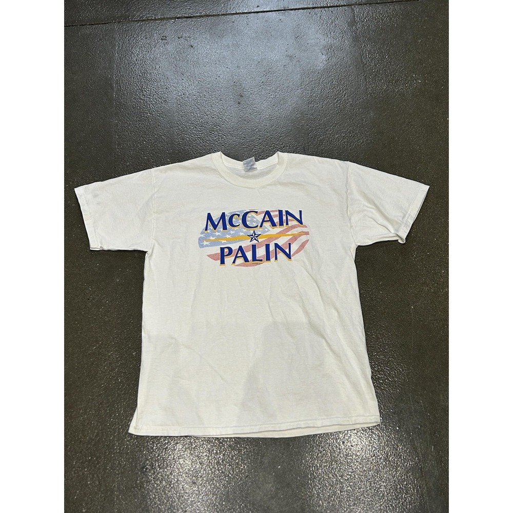 McCain Palin Shirt Mens Large White Graphic Political Campaign 2008 Election Tee